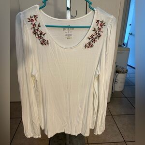 American Eagle Outfitters White Floral Embroidered Long Sleeve Top